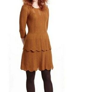 Anthropologie Knitted & Knotted Sheer Scalloped Knit Dress Sienna Small